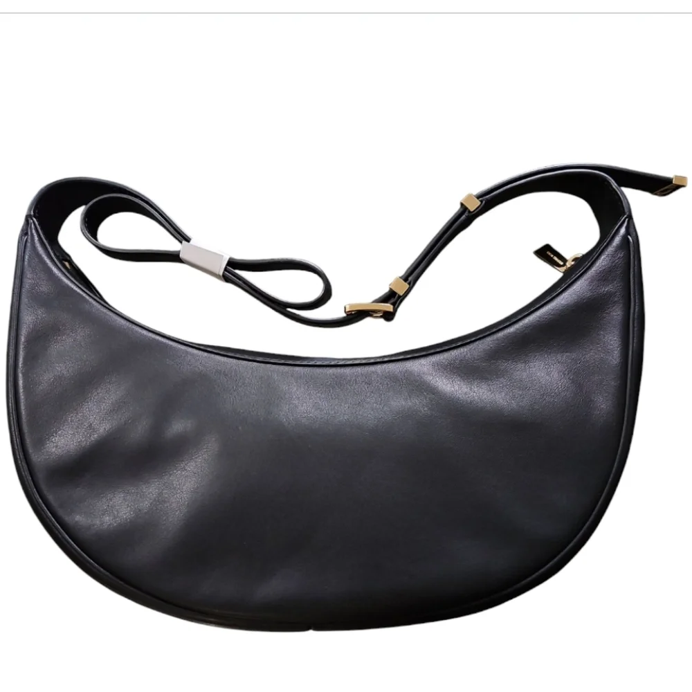 Michael Kors Avra Medium Black Leather Crescent Crossbody Shoulder  Bag